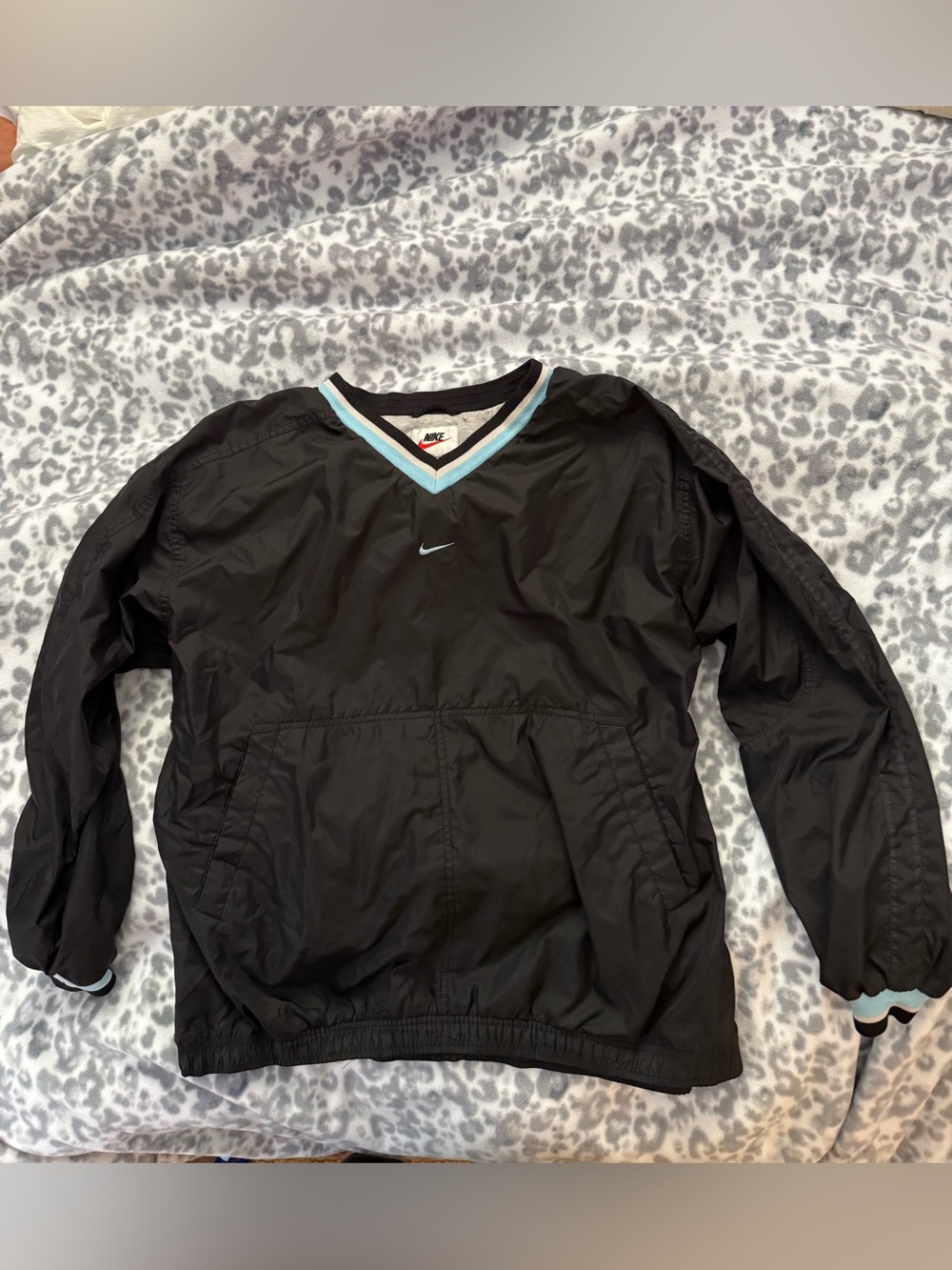 Vintage Y2K Nike Black Pullover Windbreaker Jacket Blue Trim XL